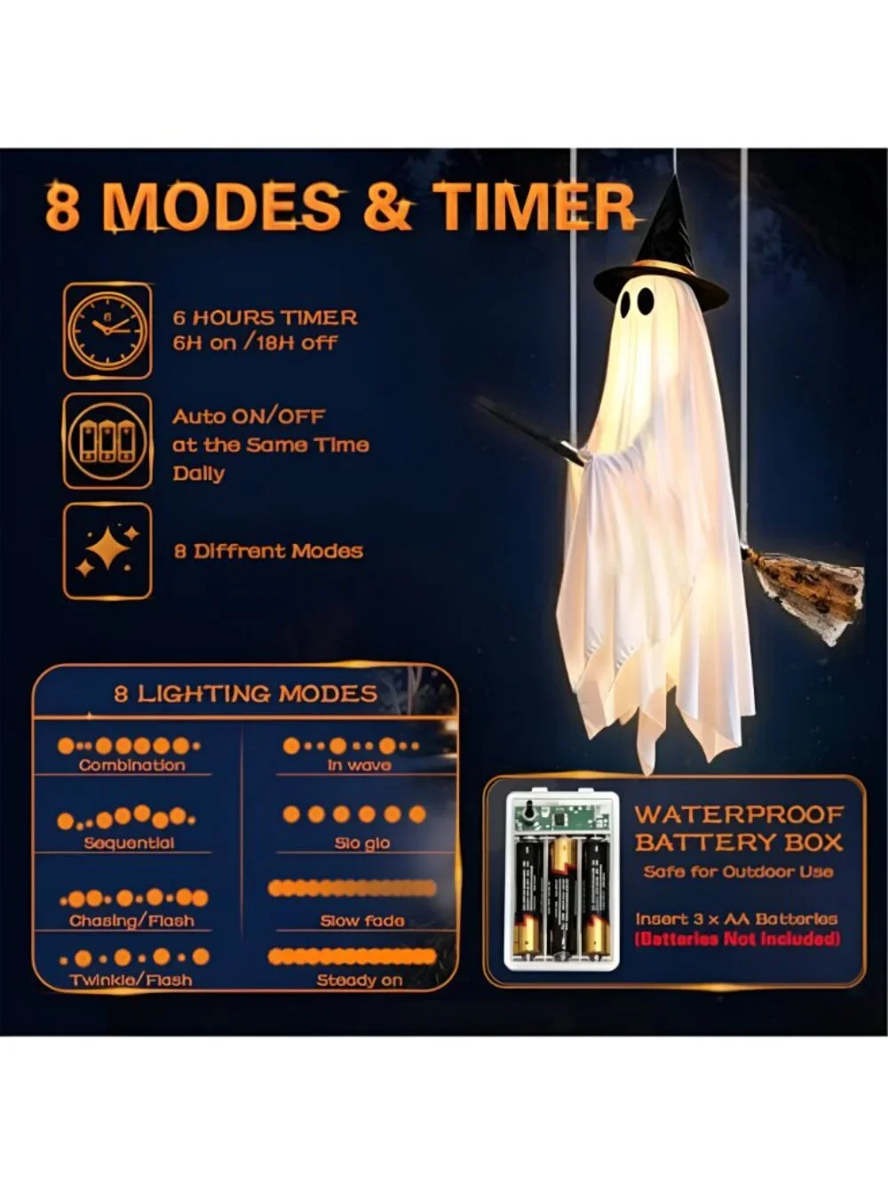 Halloween Ghost Decorations Outdoor with Witch Hat and Detachable Broom